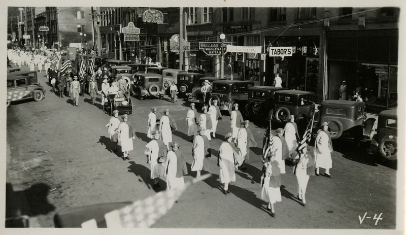 A group of women march in the Veterans of Foreign Wars State Convention parade.