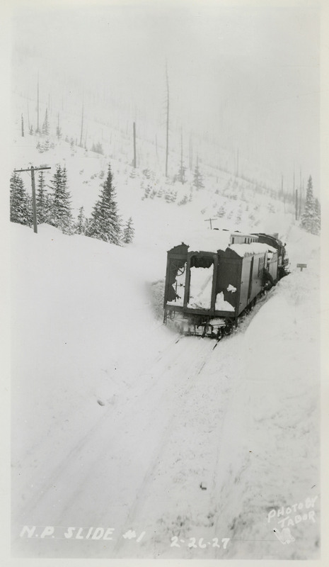 A view of the back of the train after the Northern Pacific snowslide.