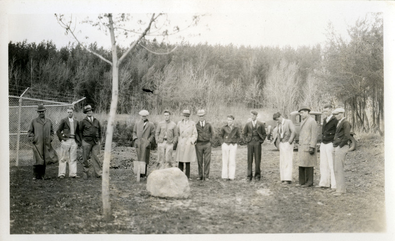 An Idaho Forester photograph of Xi Sigma Pi memorial planting of the Idaho Arboretum, later renamed the Shattuck Arboretum in honor of the late Dean Charles Houston Shattuck.  