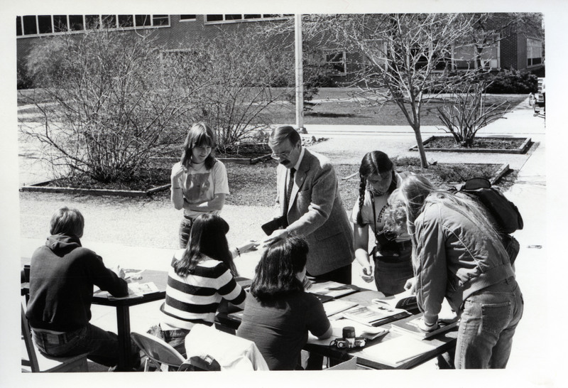 A photo of Dean John Ehrenreich with students and faculty during Natural Resources Week. 