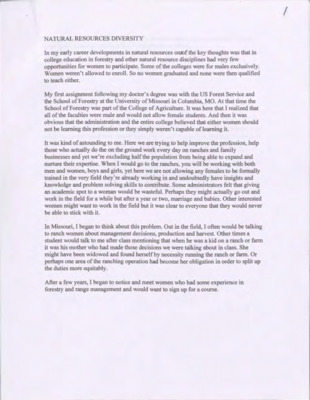 Dean John Ehrenreich emphasizes the need for women in natural resources.