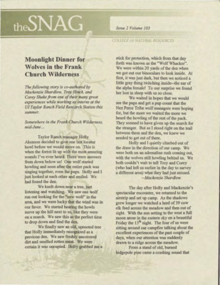 This issue includes articles about wolves in the Frank Church Wilderness and weeds.