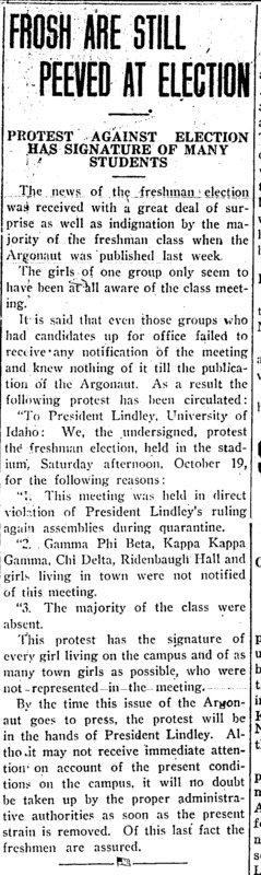 Subheaded 'Protest Against Election Has Signature of Many Students,' the article discusses a petition against the Freshman Class election that was held during the quarantine.