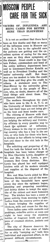 Subheaded 'Victims of Influenza Are Being Cared for Better Here Than Elsewhere,' the article praises the work of the university and military administration, as well as the women in Moscow in their care for influenza patients.