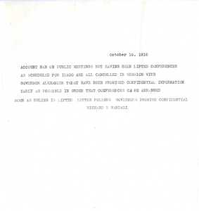 Richard Randall notifies recipient that the ban on public meetings has not been lifted and that all Idaho conferences are cancelled.