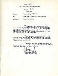 Capt. Edgington requests appropriate facilities for expected influenza patients.