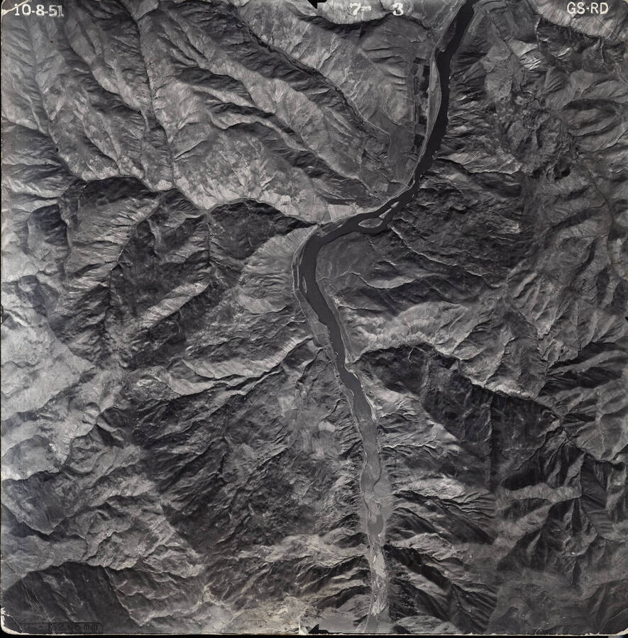 Black and white 1951 vertical air photo taken from aircraft, by the US Geological Survey of Idaho and Oregon.