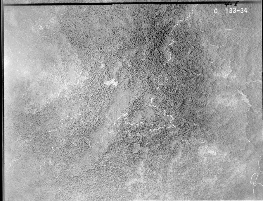 Black and white 1934 vertical air photo taken from aircraft, by the Washington National Guard.