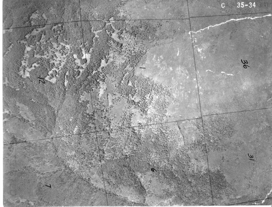 Black and white 1934 vertical air photo taken from aircraft, by the Washington National Guard.  Corresponds with C Index 4