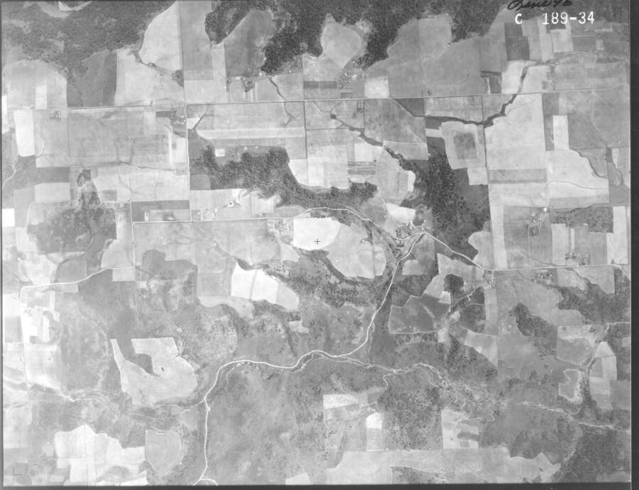 Black and white 1934 vertical air photo taken from aircraft, by the Washington National Guard.
