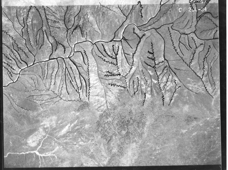 Black and white 1934 vertical air photo taken from aircraft, by the Washington National Guard.  Corresponds with C Index 10