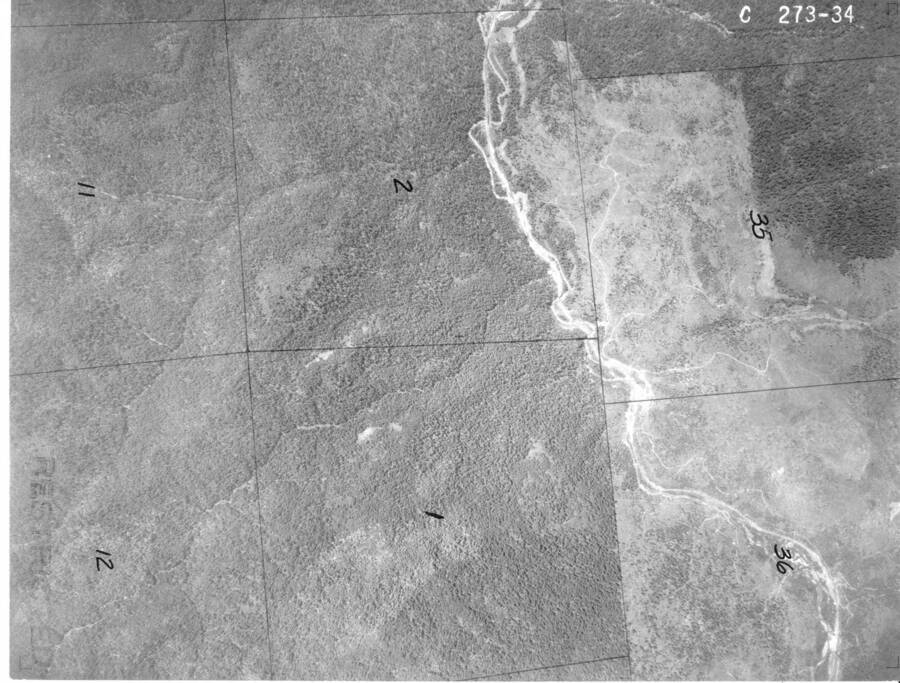 Black and white 1934 vertical air photo taken from aircraft, by the Washington National Guard.  Corresponds with C Index 2