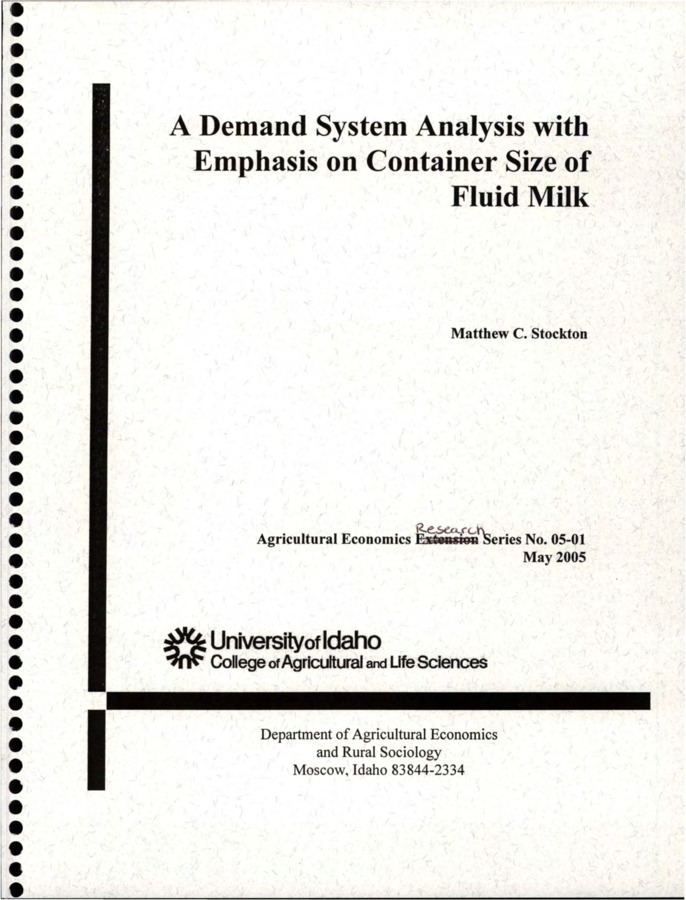 A Censor Corrected Almost Ideal Demand System (CCAIDS) is used to study the price quantity relationships between white milk, carbonated soft drinks, bottled water, and fruit juice for various container sizes of each.