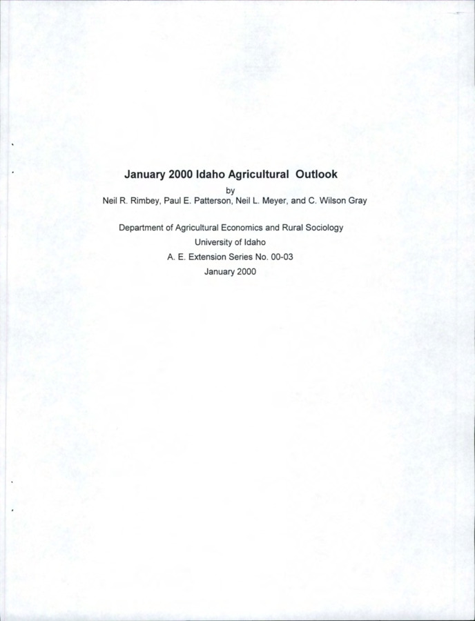 This report will contain data on Hay Stocks on Farms for Idaho and other states, as of December 1, 1999.