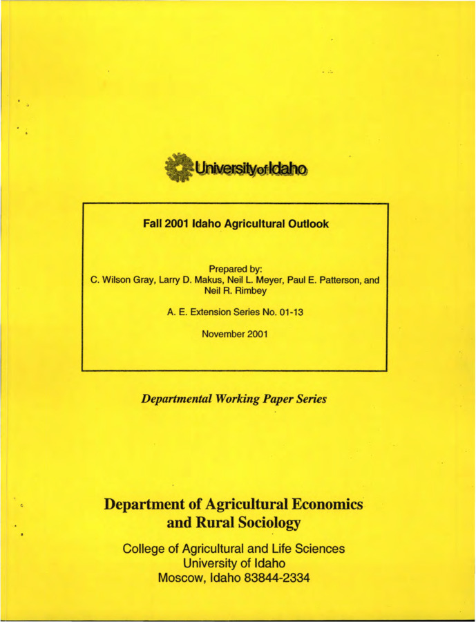 Idaho Edible Dry Bean Market Situation and Outlook for 2001-02