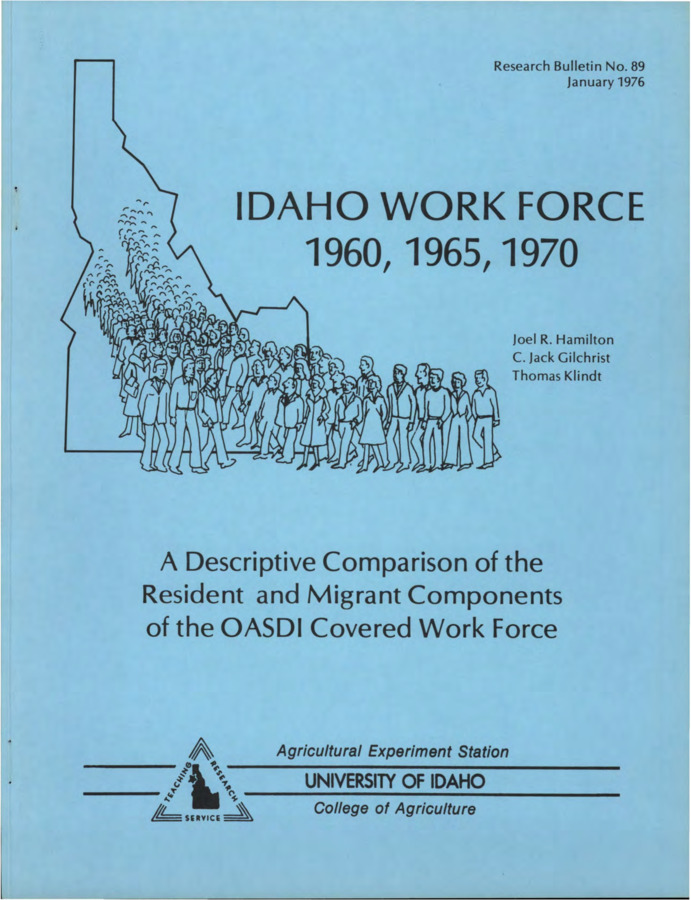 This report on the state of Idaho is one of a series to be produced by the western state Experiment stations in conjunction with regional project W-118, Economic and Social Significance of Human Migration in the Western Region. The series compares residents and migrants in the employed work force for each of the western region states.