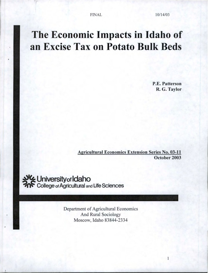 The purpose of this paper is to discuss the likely consequence of the IRS's policy and to evaluate the likely economic impacts of the tax on bulk beds.