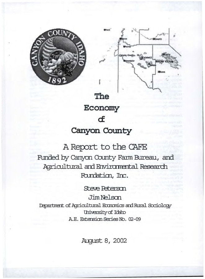 This is a study of the Canyon County economy, with a focus on agriculture and high technology manufacturing.