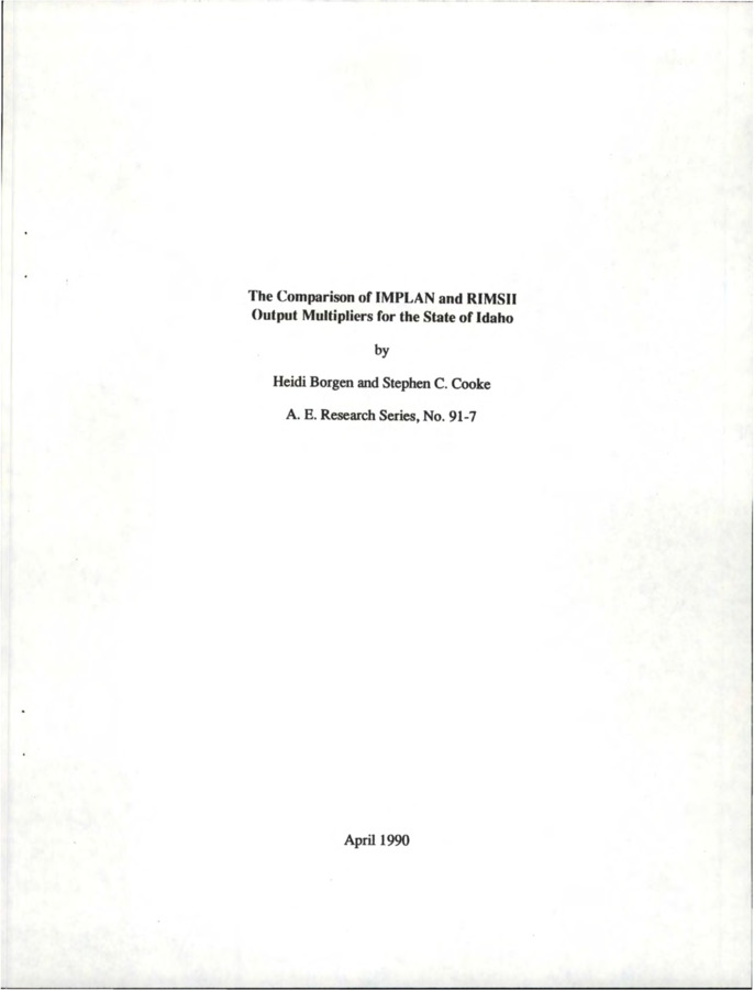 This paper compares the development of input output multipliers of the 1977 RIMSII model with the multipliers of the 1982 version of IMPLAN model for the state of Idaho. The results show that differences in the output multipliers from the two models do exist.