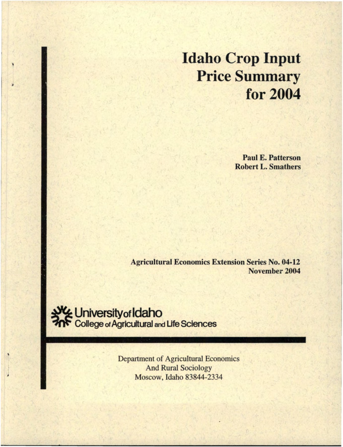 This publication provides price information for operating inputs commonly used to produce crops in Idaho.