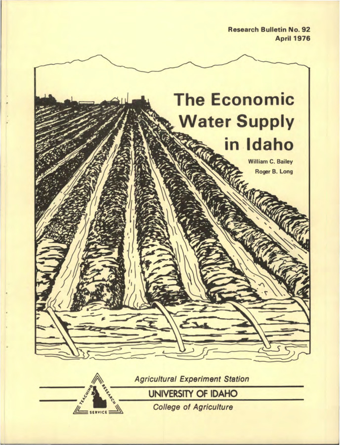 This study examined the costs involved in making water available for use in Idaho. The difference between the quantity of water available and a supply of water requires that costs be incurred.