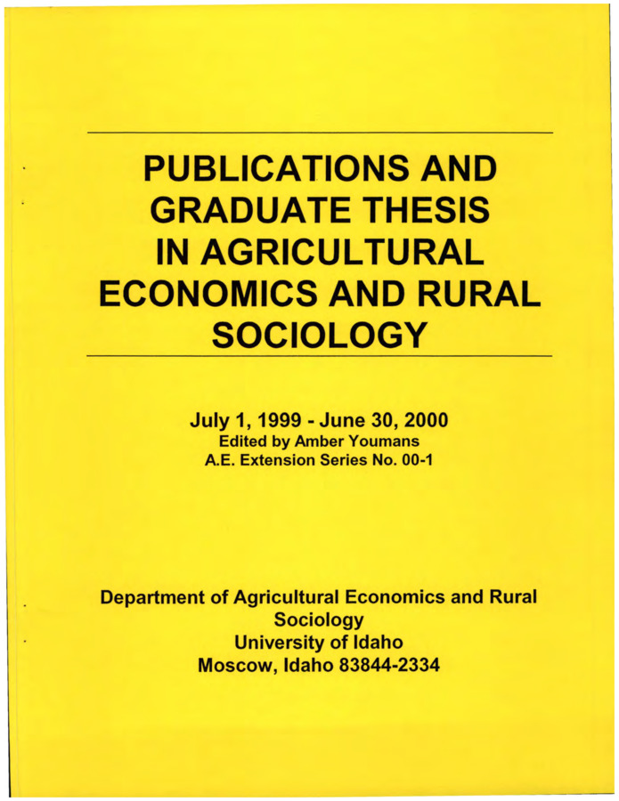 Current Faculty Members and Areas of Emphasis in the Department of Agricultural Economics and Rural Sociology