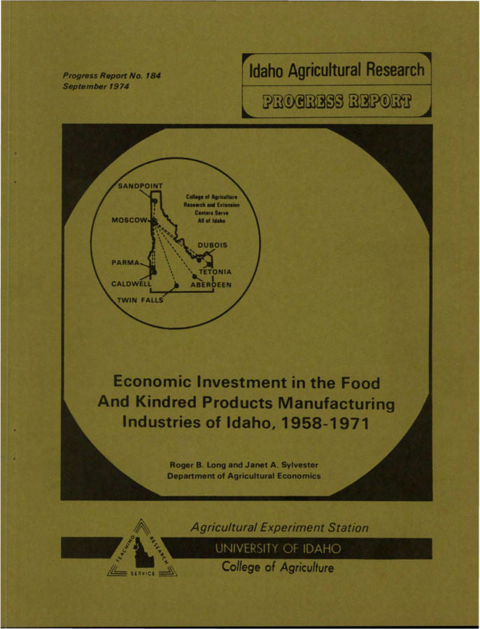 The results presented in this report are part of a detailed study of Idaho's agriculturally-based economy.