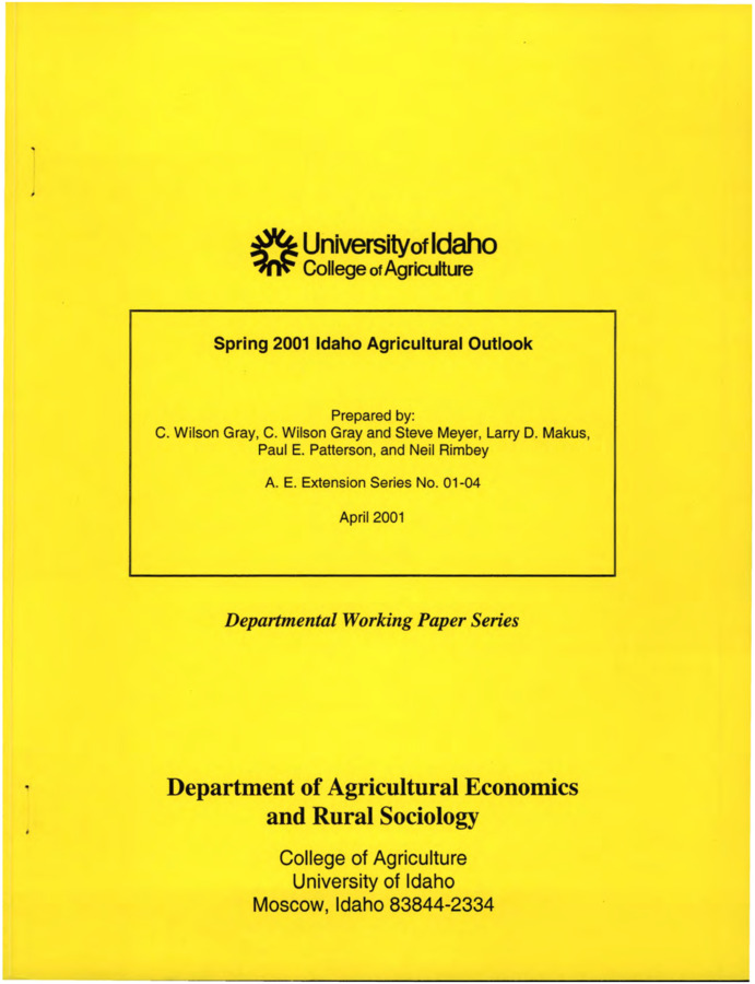 My discussion here will focus on a brief review of the past market year, the price outlook for the remainder of the 2000-0 I market year and production and price projections based on scenarios using acreages from the March 30, 200 I Prospective Plantings report from USDA.