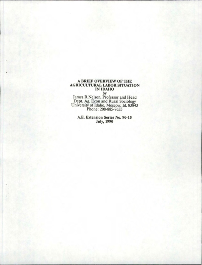In the following pages of this paper some general information about Idaho crop agriculture is presented, including information about the various agricultural regions of the state, the commodities generally produced in these regions, and some discussion regarding the use of irrigation in each region.