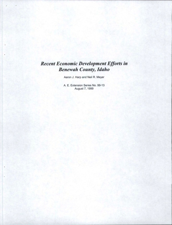 In reviewing the economic development documents concerning St. Maries and Benewah County, one conclusion is obvious: an extraordinary amount of time and energy was expended on development questions over the last ten years. The documents listed in Table 1 are the outcome of these efforts and subject of this review.