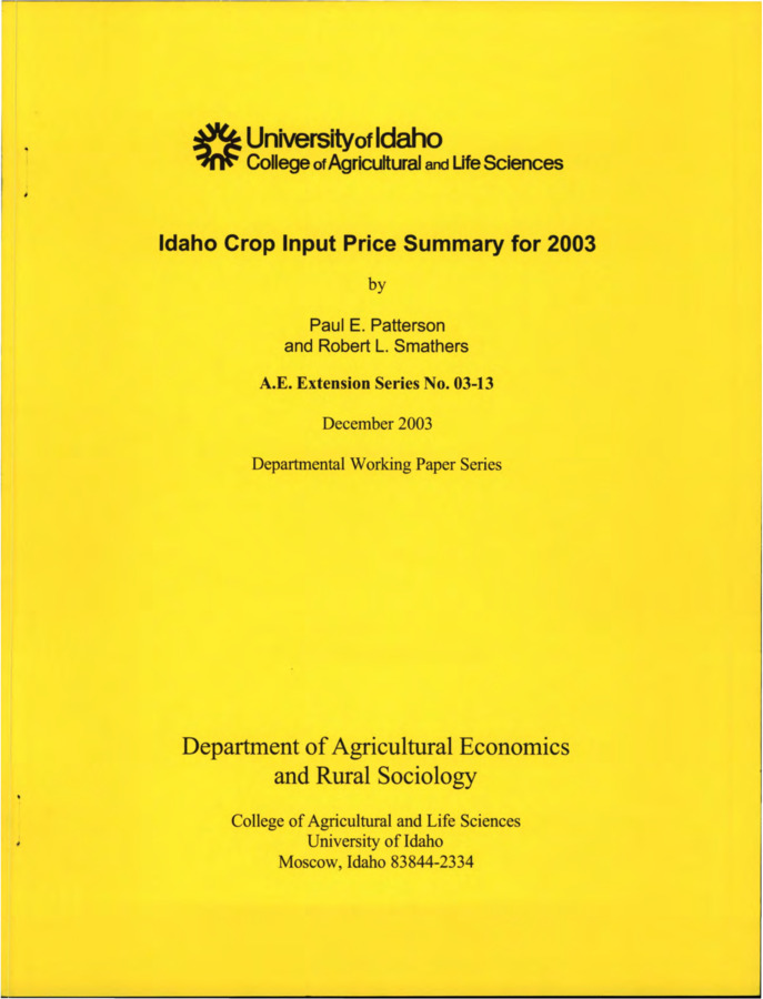 The objective of this publication is to provide producers, lenders, agribusinesses, researchers and extension personnel with input price information needed to develop or modify traditional or alternative cost of production estimates.