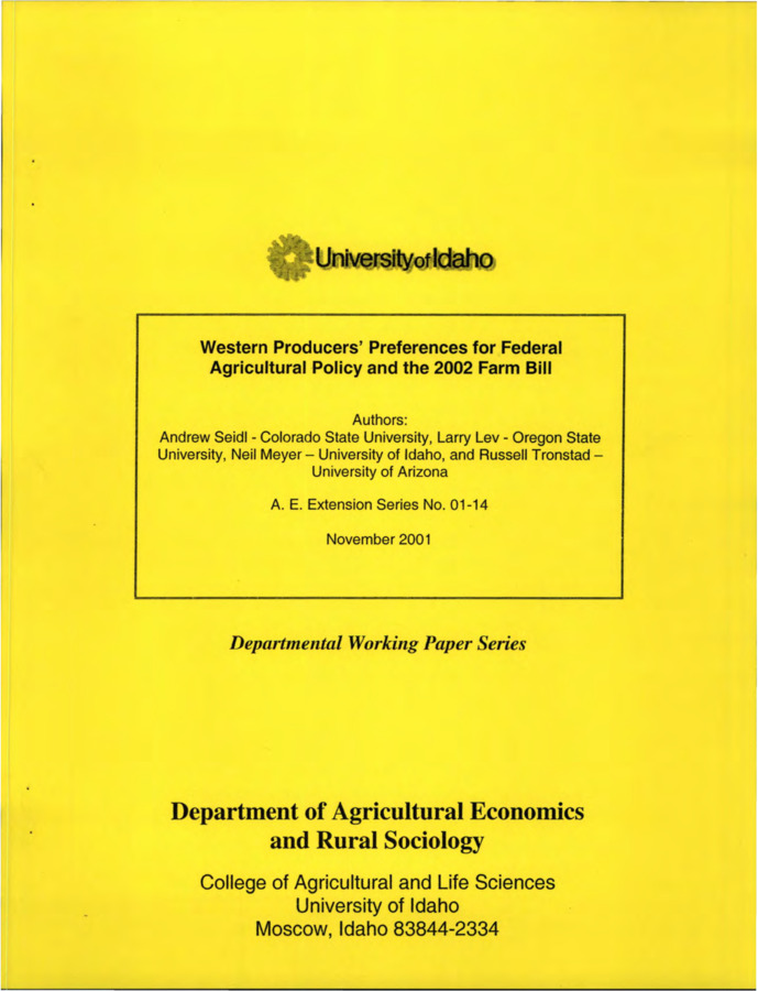 The Federal Agricultural Improvement and Reform Act of 1996 provides the direction for federal programs and policy on a comprehensive set of agricultural, food, and public policy issues through September of 2002.