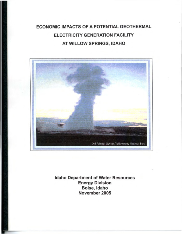 This report presents estimates of the economic impacts of a proposed 100 megawatt geothermal electricity generation facility at Willow Springs, Idaho.