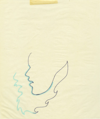 Drafts and sketches of a Vandals logo with two face profiles.