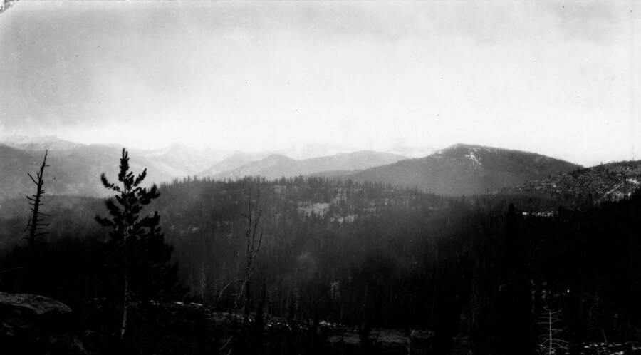 A photograph of the landscape looking East from Diablo Look Out in the Clearwater National Forest.