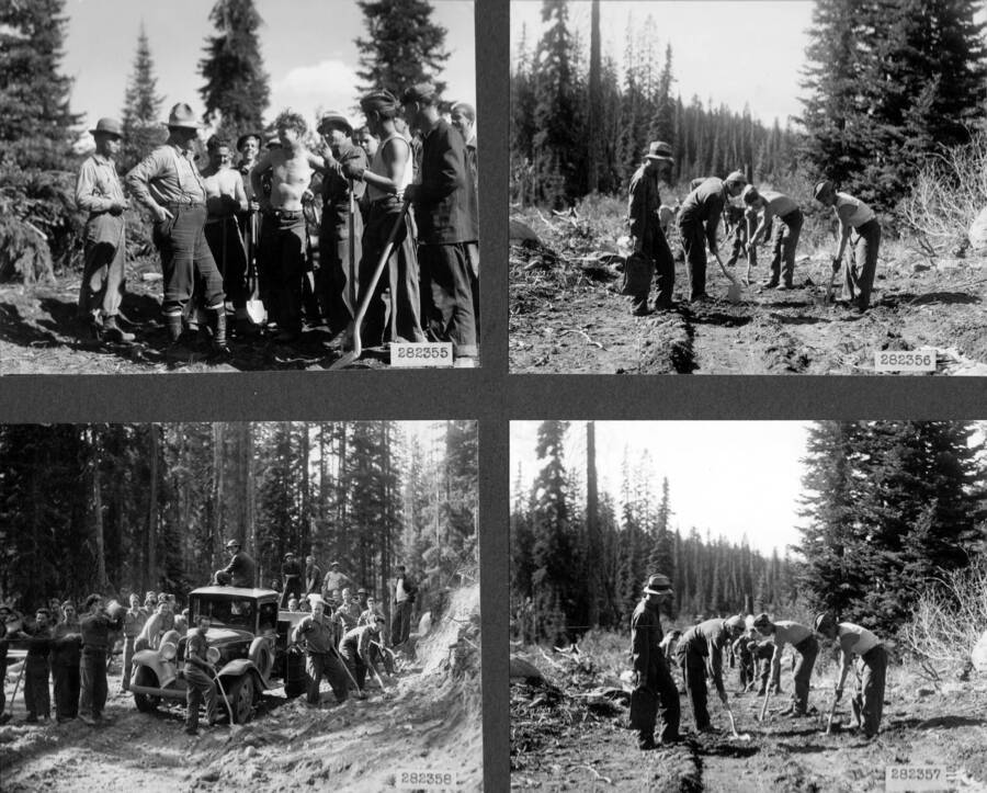 Photo text: 'Ranger McKay and boys from Packers Meadows Camp F-23, Selway N.F., Idaho'