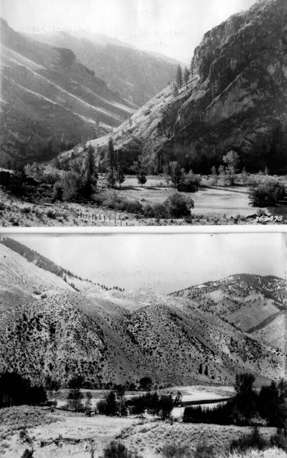 Two photographs of the Mormon Ranch on Middle Fork of the Salmon River in the Salmon-Challis National Forest.