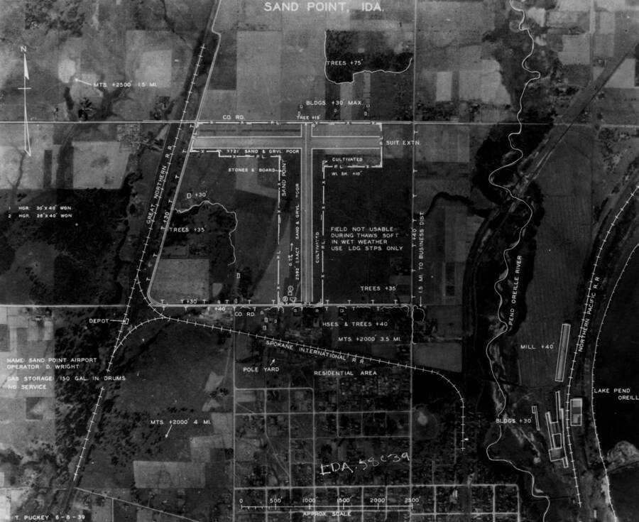 Aerial survey of Sandpoint Airport site in Sandpoint, Idaho. The current airport is still on this site.