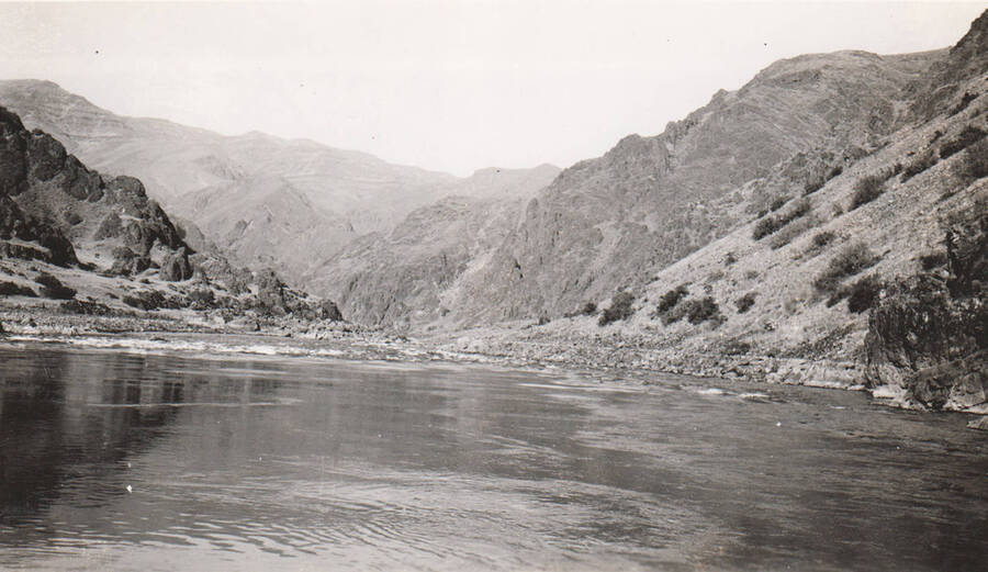 Photo text: 'Looking upstream at Imnaha Rapids #89 and the mouth of the Imnaha River. Oct. 1936.' This image is part of a Rivers and Harbors series.