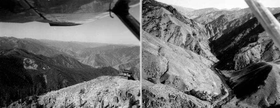 Two photographs show aerial views of Bernard Guard Station in the Salmon-Challis National Forest.