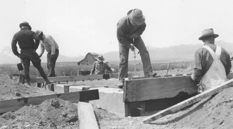Arbon Trail cattle guard construction.' Note: This image is part of a report by V.W. Balderson to Director of Indian Affairs, D.E. Murphy on CCC-Indian Division Projects completed by the Fort Hall Agency, Fort Hall, Idaho.