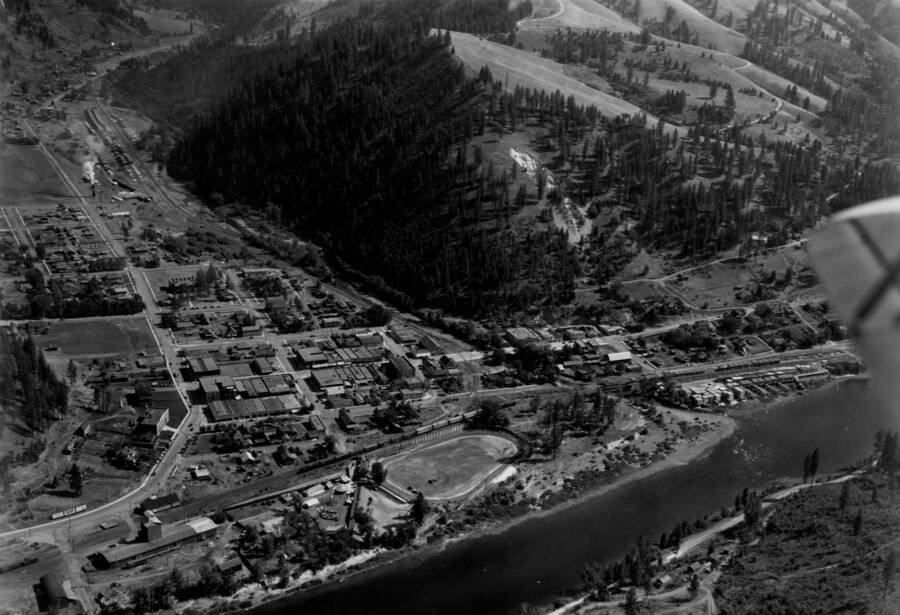 Aerial image of Orofino, Idaho and Clearwater River.