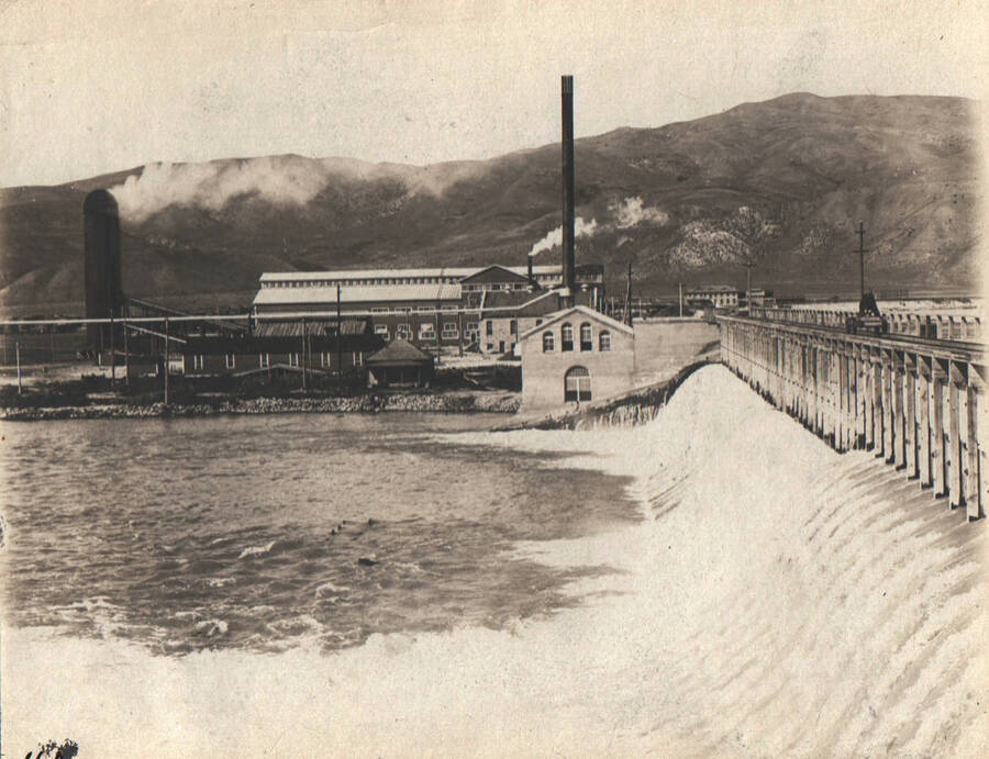 Photo text: 'Across dam to Barber lumber mill, Boise, Idaho.' Note: This image is part of records for Bureau of Reclamation projects.