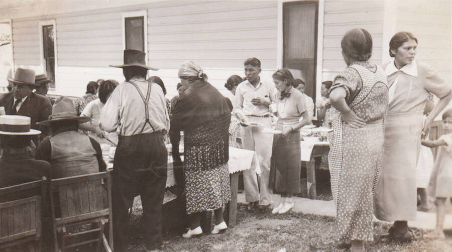 Photo caption: 'A close-up of the dinner table, June 8th. 1937.' This image is part of a report regarding farm organizations among tribes in Northern Idaho and the CCC-Indian Division.