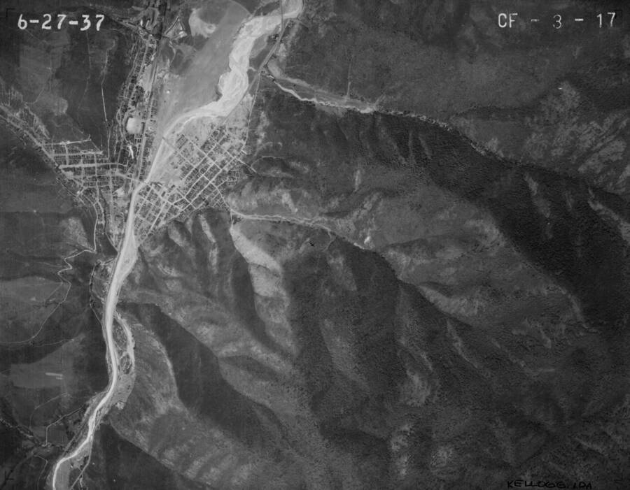 Vertical aerial images of Kellogg, Idaho and Coeur d'Alene River (3 of 3).
