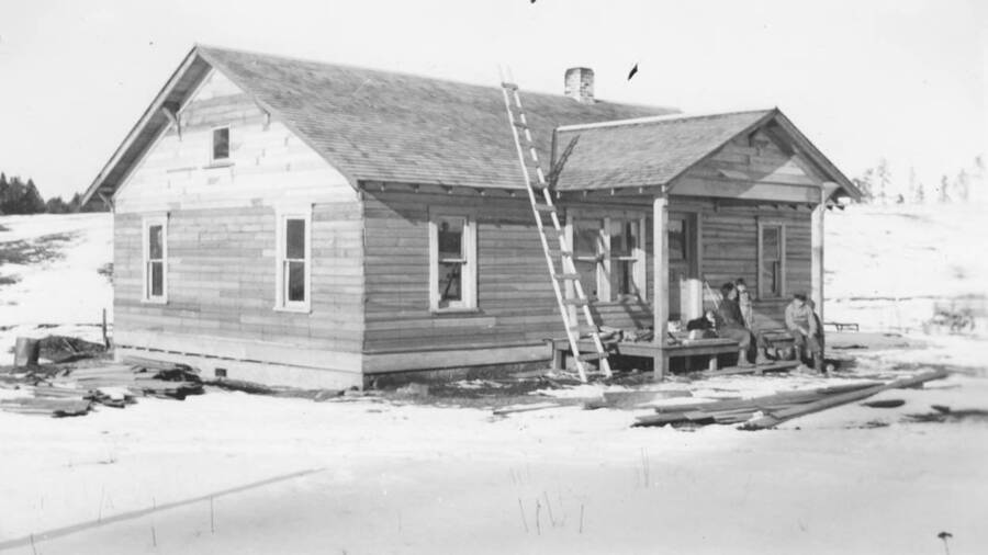 Photo caption: 'This home of Sam Waters, Craigmont, was built to replace [his old house].' This image is part of a report regarding farm organizations among tribes in Northern Idaho and the CCC-Indian Division.