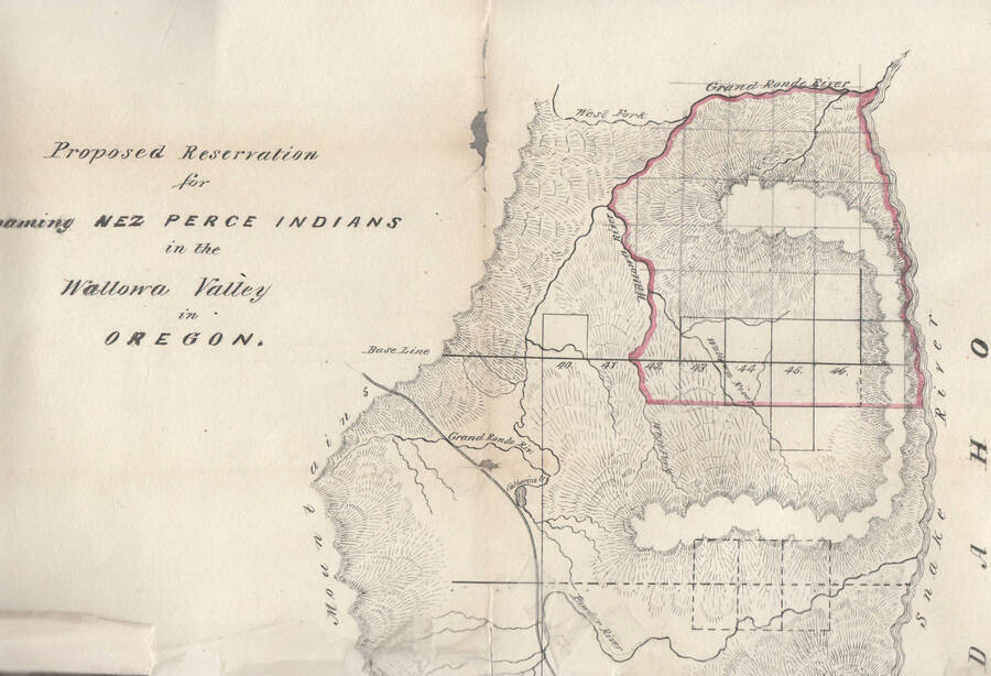 Map of the proposed Nez Perce Indian Reservation in 1873 in the Wallowa Valley, Oregon.
