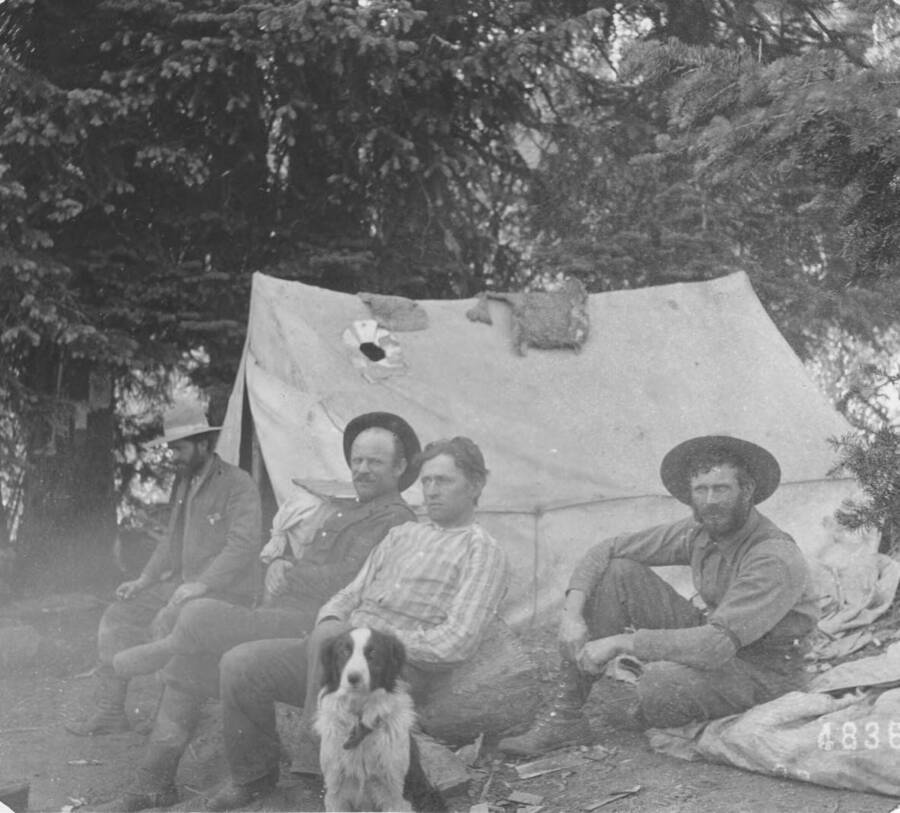 Photo text: 'Head of sheep camp of Cupp & Sons, of Caldwell, Idaho. This camp was established before snow was off the ground in May. Five minor camps are supported from this camp.' This is image is part of a report on the proposed Sawtooth Forest Reserve by Hugh P. Baker, 1904.