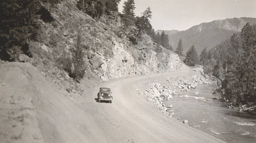 A completed road of the Forest Roads Ketchum-Clayton Highway Project. This is now State Highway 75.