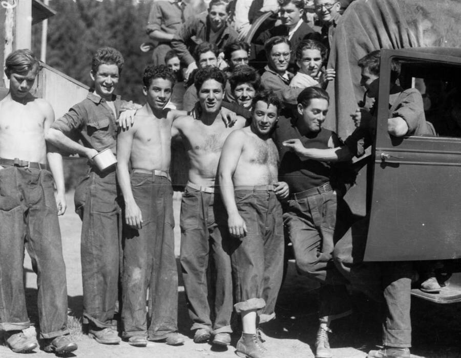 A group photograph of the men of Civilian Conservation Corps camp F-42.
